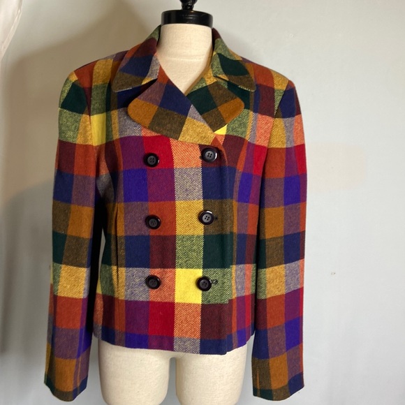 Unbranded Fall Blue Red Yellow Double Breasted Preppy Blazer Jacket Large - Picture 2 of 7